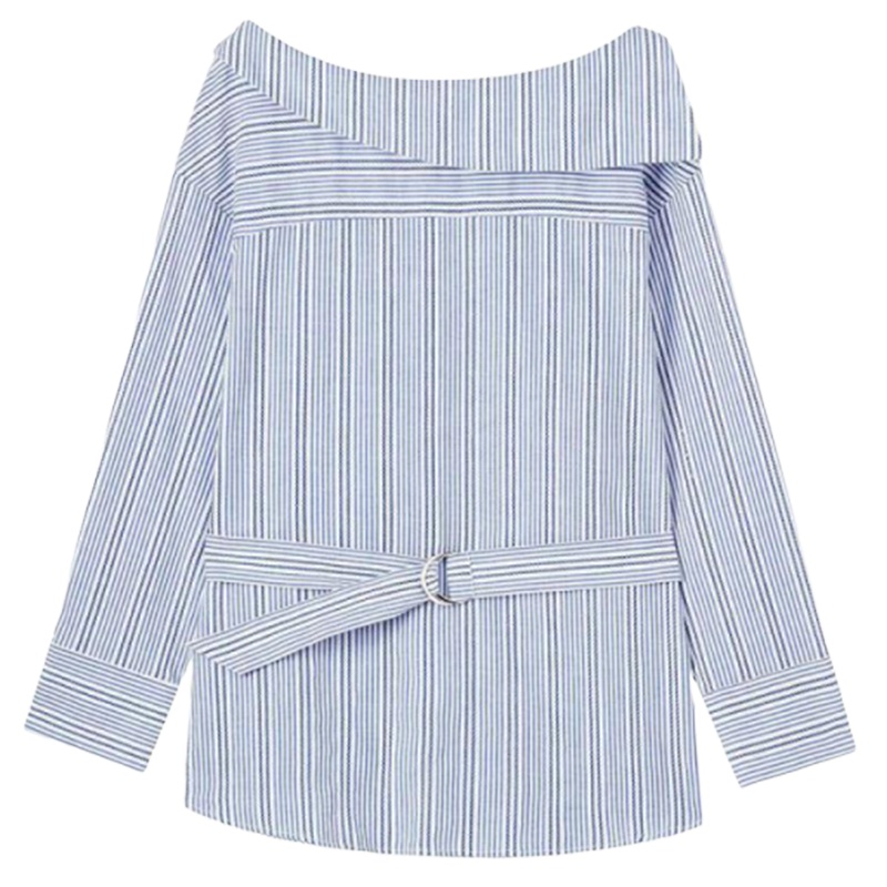 【专柜同款】Puella新款韩版宽松小清新一字肩慵懒风衬衫女长袖上衣学生衬衣20012799