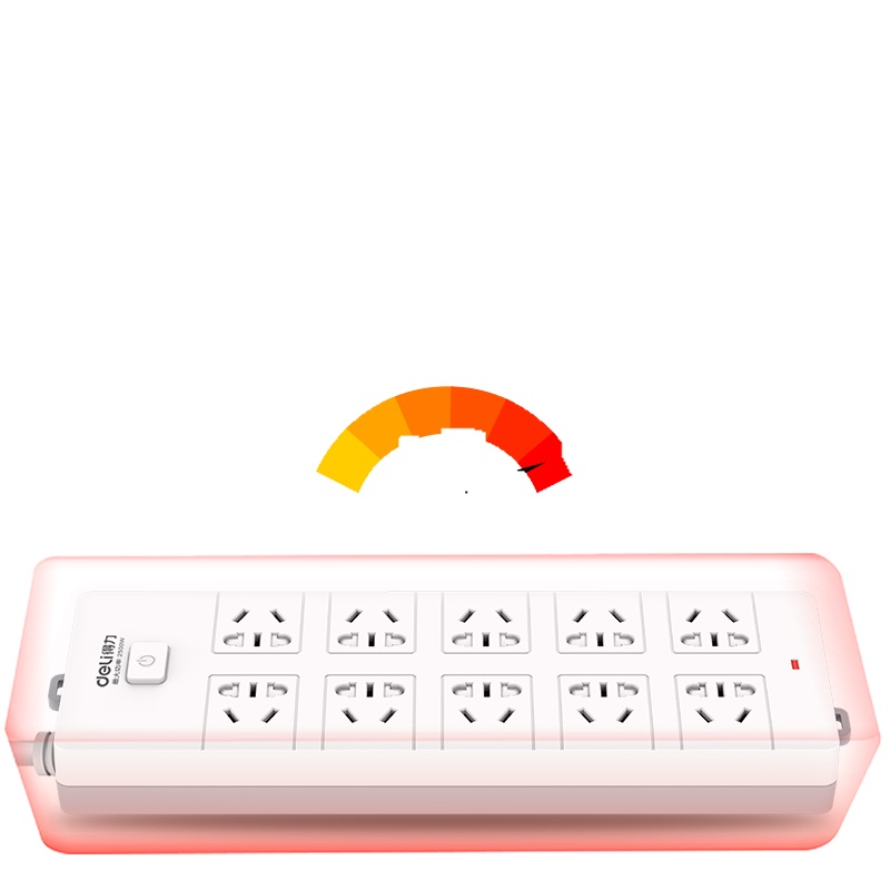 得力(deli)新国标安全插座/插排/插线板/接线板/排插/拖线板 总控开关 儿童保护门10组合孔3米 27041-03