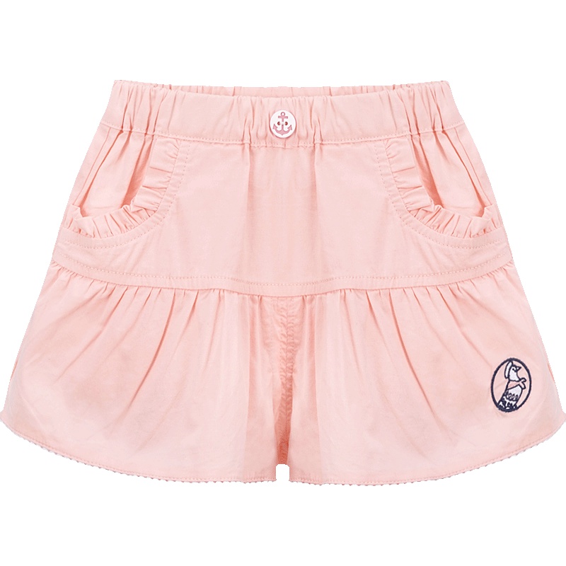 婴姿坊女童夏季纯色棉柔荷叶边宽松裤腿小清新短裤