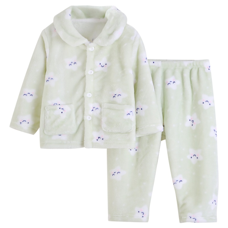 南极人儿童睡衣保暖男宝宝家居女童长袖长裤法兰绒套装