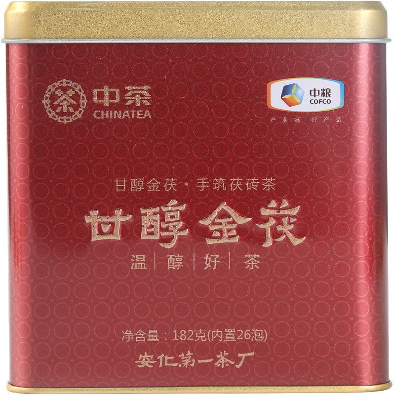 中茶湖南安化黑茶手筑茯砖茶 甘醇金茯182g铁罐装