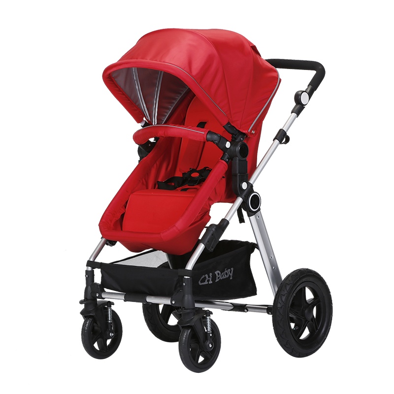 CH Baby晨辉婴宝高景观双向四轮充气折叠婴儿车可坐可躺婴儿手推车伞车728A旗舰版 黑色
