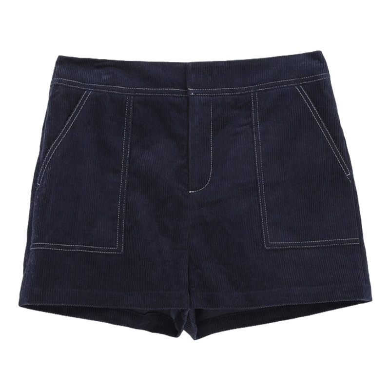 拉夏贝尔短裤女士秋冬修身直筒裤百搭热裤显瘦灯芯绒裤子