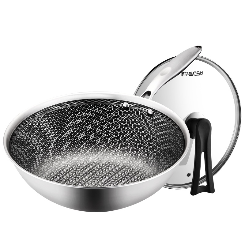 爱仕达(ASD)不锈钢炒锅 防粘三层不锈钢炒锅304不锈钢蜂窝防刮耐磨家用燃气电磁炉通用炒菜锅CC30E7WG