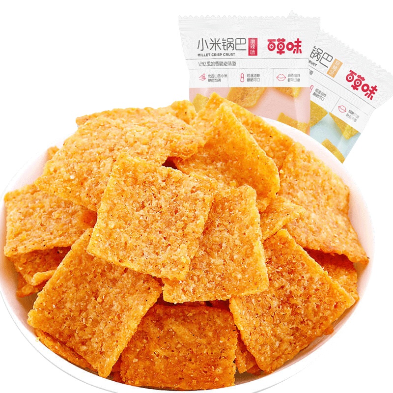 [69元任选]百草味 膨化食品 麻辣味小米锅巴 80g 休闲零食小吃香脆食品任选