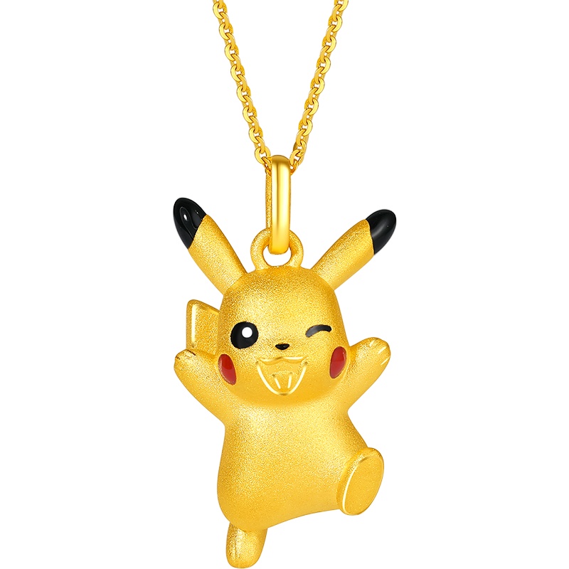 周大生黄金吊坠女足金珐琅皮卡丘项链可爱首饰激萌硬金珐琅宝可梦