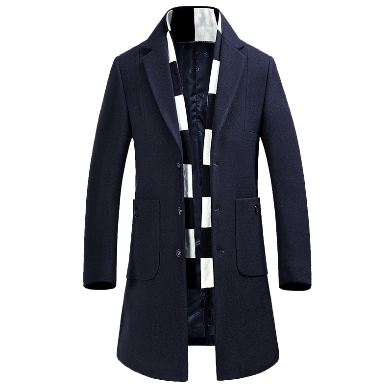 雅鹿男装毛呢大衣男时尚休闲商务大衣中长款外套【围巾只是装饰品】17177