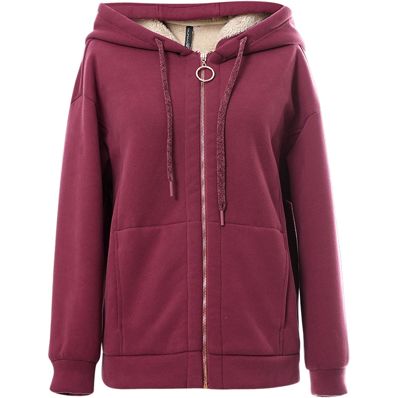 OUNIXUE欧昵雪 | [休闲连帽短款上衣]冬季保暖羊羔毛长袖时尚加厚卫衣外套女