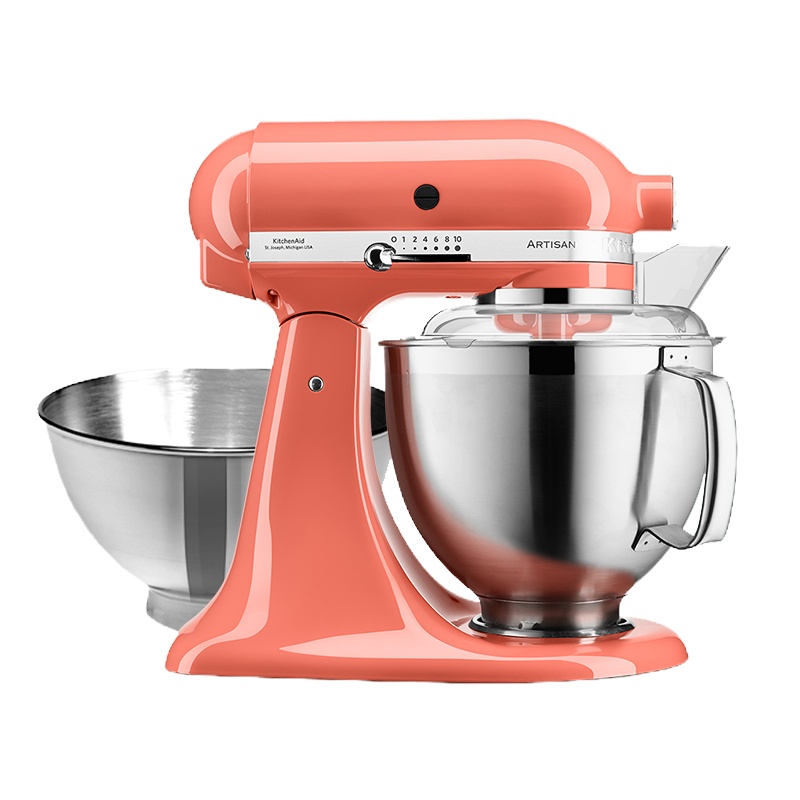 凯膳怡(KitchenAid) 4.8L抬头式厨师机5QT双碗家用小型和面机揉面搅拌机5KSM165PSC珊瑚橙
