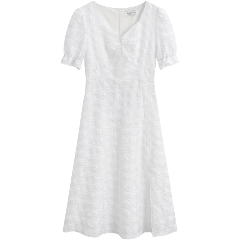 OtherMix衬衫初恋裙2021年夏季新款小清新收腰短袖a字中长裙子女