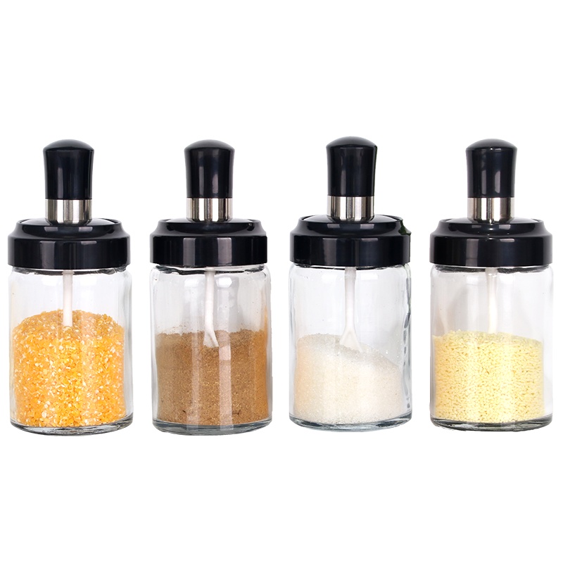 拜杰玻璃调料瓶调料罐厨房用品调料盒盐罐厨房佐料罐高硼硅玻璃家用厨房储物瓶罐无铅玻璃4个装