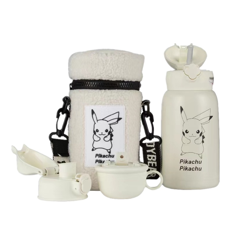 (私人定制)毛绒皮卡丘杯具熊儿童保温杯带吸管儿童水杯316不锈钢内胆宝宝学饮杯儿童保温壶630mlBEDDYBEAR