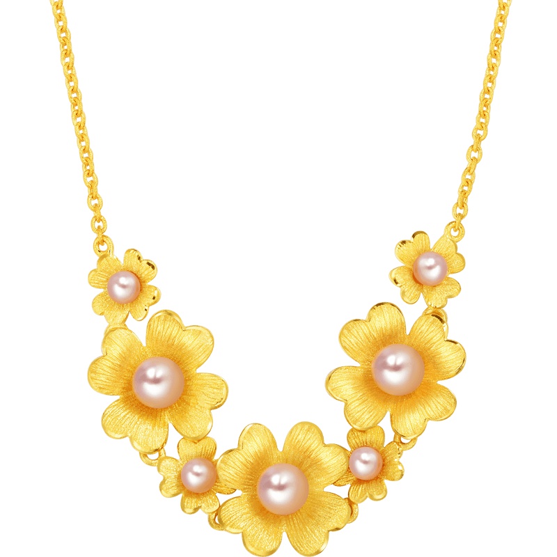 周生生(CHOW SANG SANG)足金首饰品四叶婚嫁系列金珍珠项链嫁妆女款计价