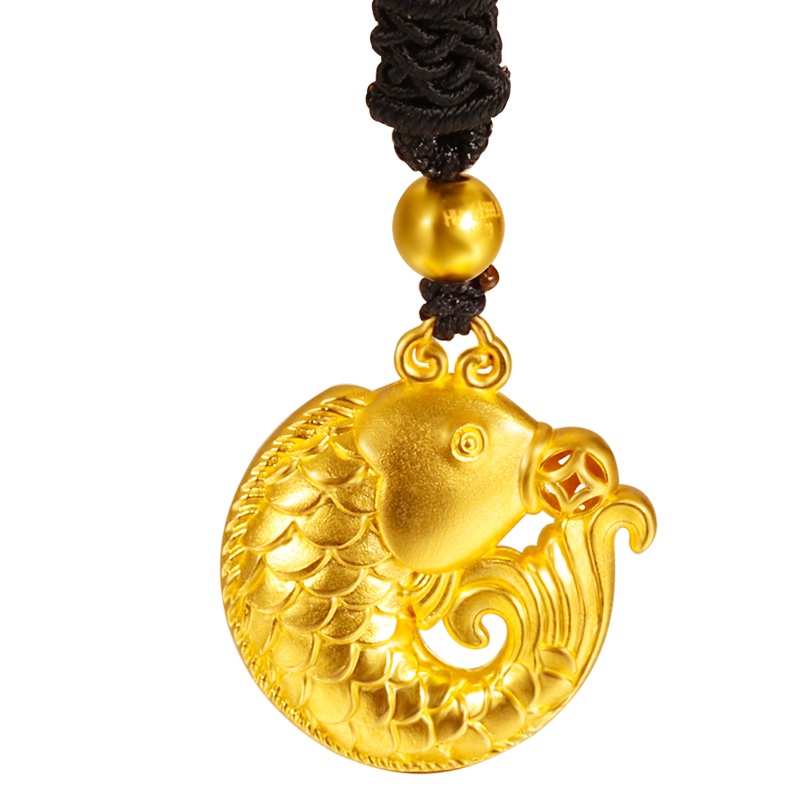 黄金码头古法足金999鲤鱼吊坠镂空金鱼坠子女送子女爱人生日礼物