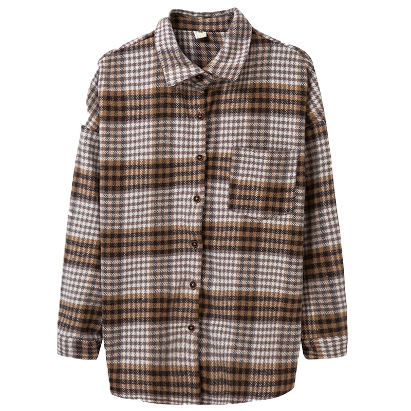 恒源祥女士衬衫2020秋款格子衬衫女长袖宽松衬衣女装休闲上衣外套