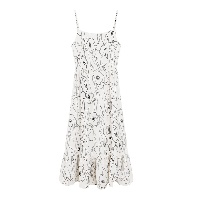 如熙森系仙女吊带长裙高腰连衣裙女装小众印花荷叶边裙子