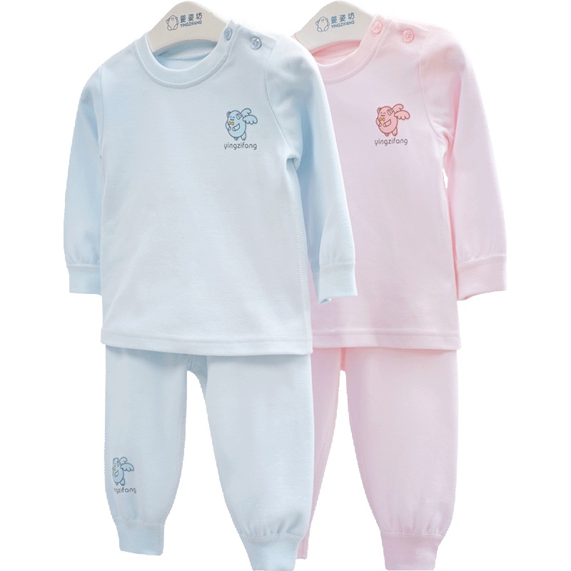 秋季新款男童女童韩版潮衣纯色简约长袖圆领肩开扣两件套