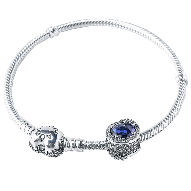 PANDORA潘多拉925银手链 蓝色雪花串珠成品手链套装