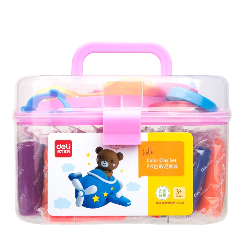 得力(deli)24色儿童玩具彩泥 多模具橡皮泥手工玩具套装 粉色7021