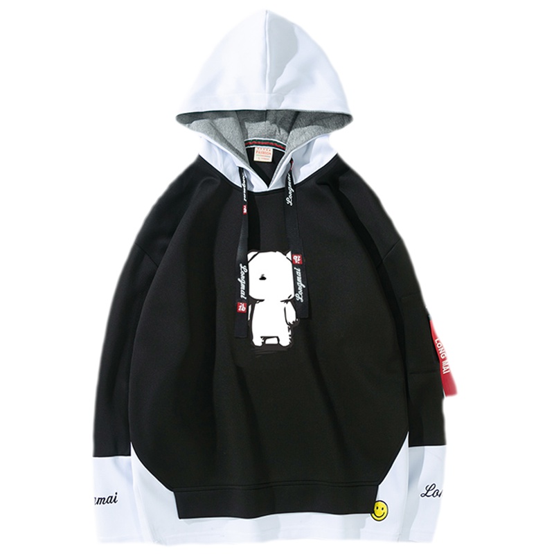 狮臣SHICHEN 2023年秋季新款男士卫衣衣服青少年卫衣潮流百搭长袖连帽卫衣假两件宽松运动卫衣男