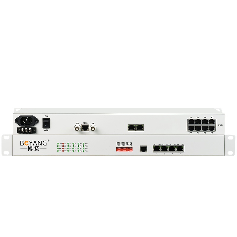 博扬 BY-E1-4P4H-IFE PCM电话语音复用设备光端机 E1转4路电话+4路磁石+1路以太网 机架式 双电源