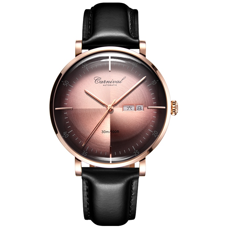 嘉年华Carnival手表正品男士全自动机械表 男表进口机芯防水休闲时尚潮流简约个性炫酷男表真皮大表盘品牌表8894