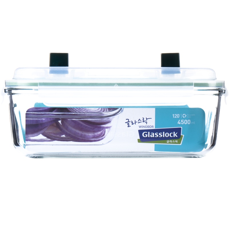 三光云彩(GLASSLOCK)钢化玻璃大容量保鲜盒带提手密封盒水果大号收纳盒腌制泡菜盒4500ml大号钢化玻璃保鲜盒