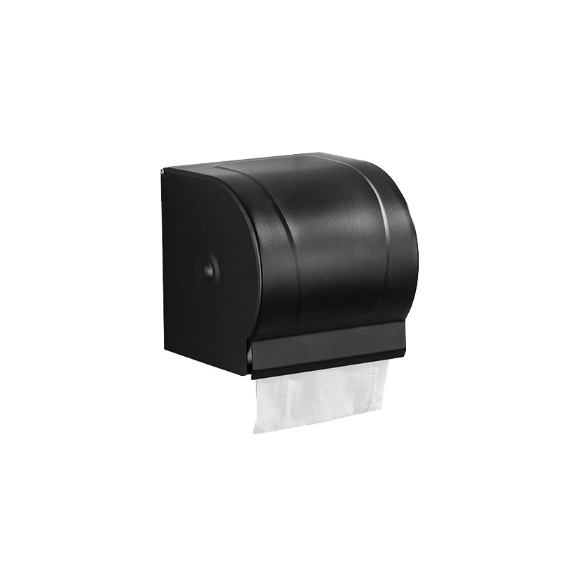 [规格:2个装 12.5*12.5*12.5 单位:cm 短款黑色 打孔免钉两用]卷纸盒 防水免打孔铝纸巾盒厕所纸巾架