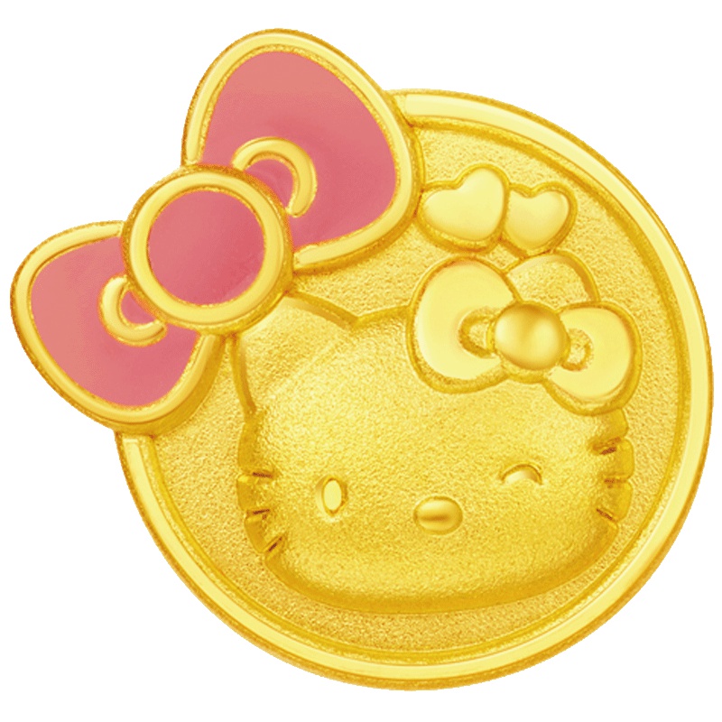 周大福Hello Kitty凯蒂猫蝴蝶结足金黄金转运珠吊坠R20219
