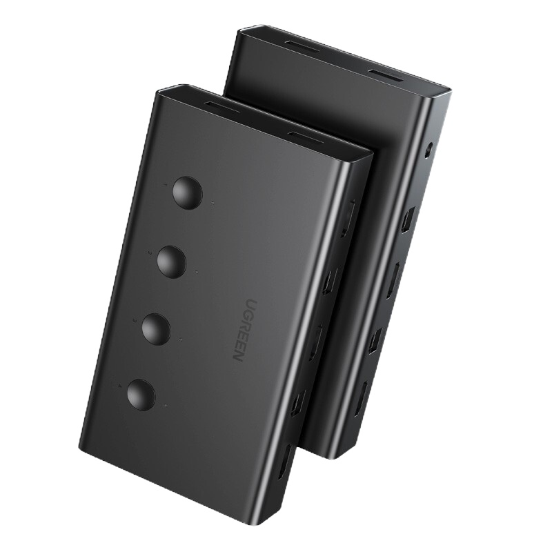 绿联 KVM切换器四进一出VGA视频切屏分配器一分四笔记本电脑显示器鼠标键盘转换器USB打印机共享器 切换+打印二合一