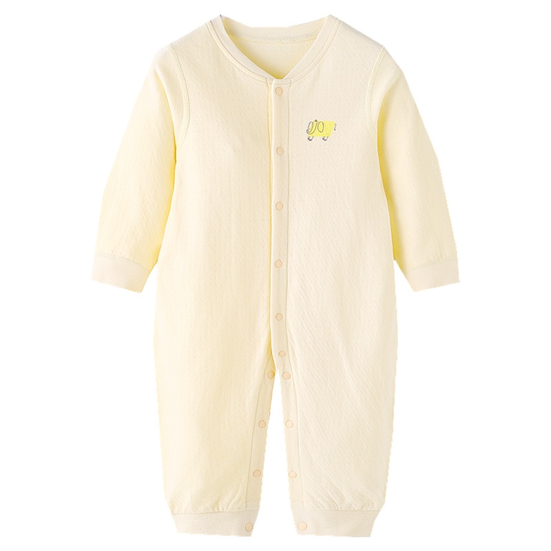 安笛贝乐婴幼儿男女通用婴儿衣服粉色纯棉提花内衣初生1-3个月黄色宝宝春夏和尚服连体衣爬服52-59cm