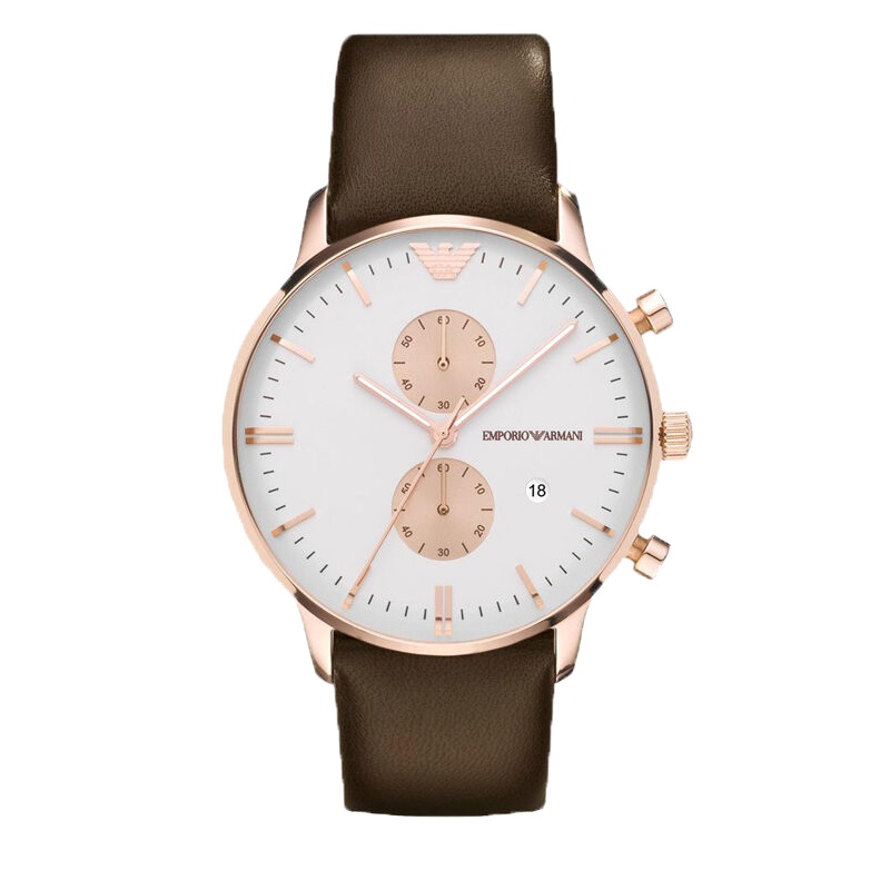 阿玛尼男表 经典商务 石英表休闲皮带手表 AR0398 棕色