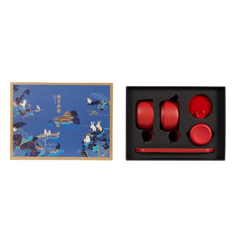 哲品(ZENS) 新月共圆 满珠 壶叠杯套装 茶具礼盒 中秋礼盒 珊瑚红