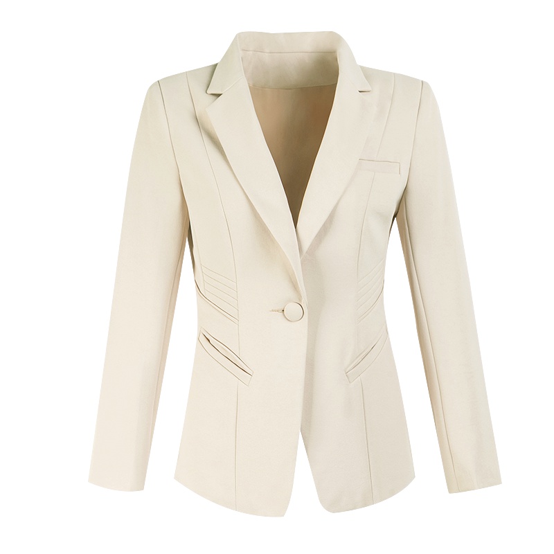 晩白 新品时尚通勤百搭简约纯色长袖一粒扣西装外套上衣女