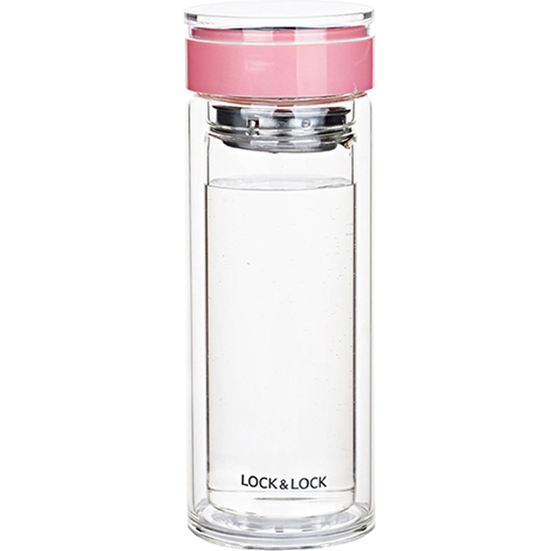 乐扣乐扣(Lock&Lock)玻璃水杯 带盖双层茶杯家用便携运动水杯 户外随手杯子