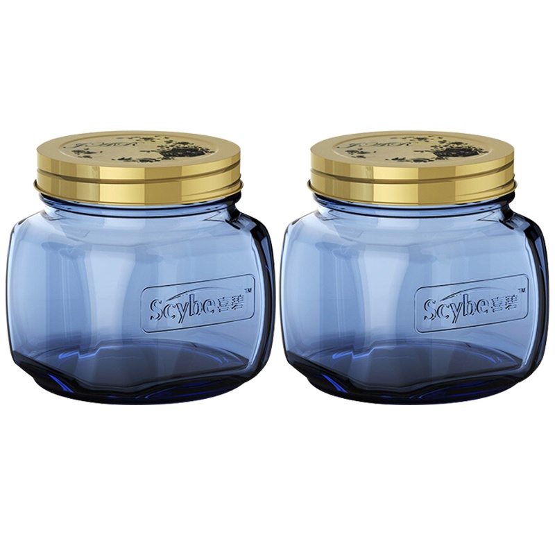 Scybe喜碧 莫格玻璃密封罐宝石蓝300ml加厚储物罐带盖果酱瓶腌菜罐柠檬蜂蜜瓶两支装