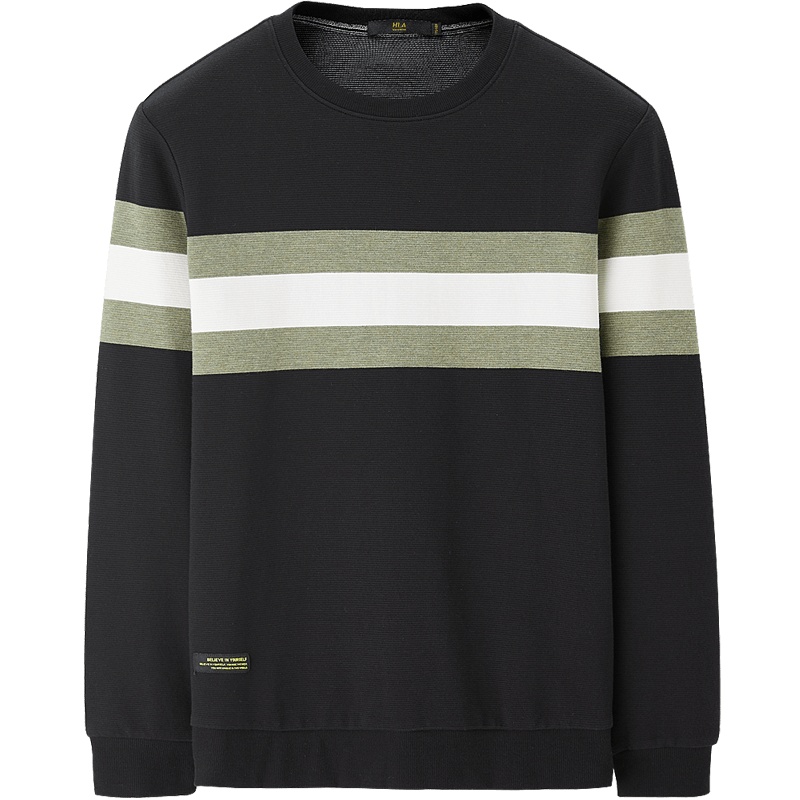 HLA海澜之家条纹圆领长袖T恤2019秋季简约舒适长T男HNTAD3R060A