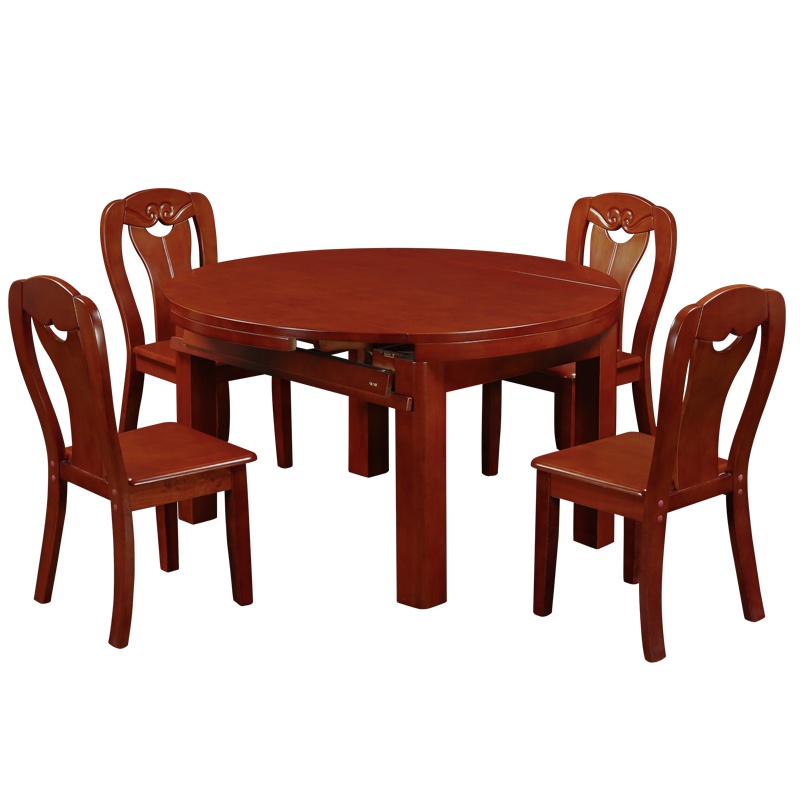 HiBoss实木餐桌椅新中式家具伸缩圆形桌长方形吃饭桌子小户型