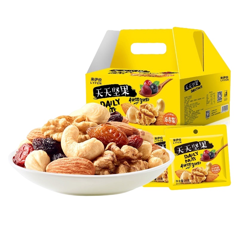 来伊份 天天坚果礼盒750g/盒(25g*30包 坚果炒货 混合果仁 每日坚果 独立包装 苏宁超市自营零食