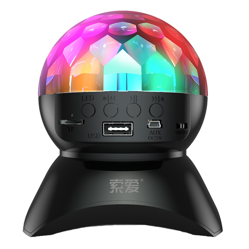 索爱L740 蓝牙七彩灯音箱带彩灯无线小音响大音量迷你旋转灯KTV低音炮小型3d环绕家用旋转灯变色蹦迪灯炫彩