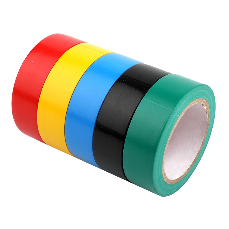 赛拓 PVC电气绝缘胶带胶布家用电工防火阻燃 防水耐高温阻燃19mm*9m 黑/红/黄/彩色 绿/黑/蓝/黄/红五色5卷