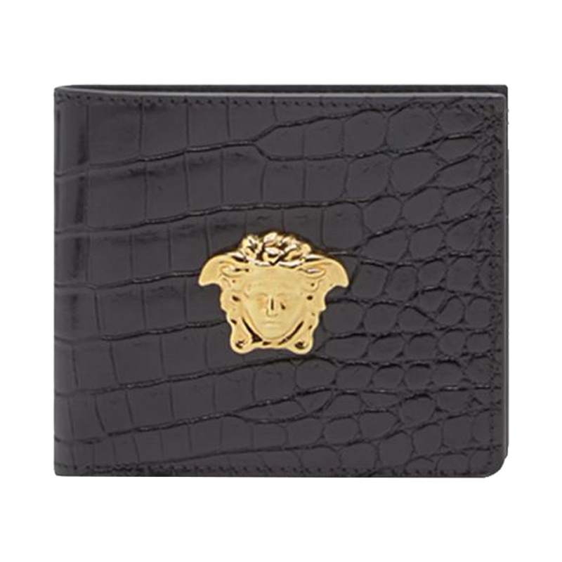 VERSACE 范思哲 轻奢品 男士黑色美杜莎金属头像鳄鱼纹皮革钱包DPU2463 DCOV4 D41OH 特价
