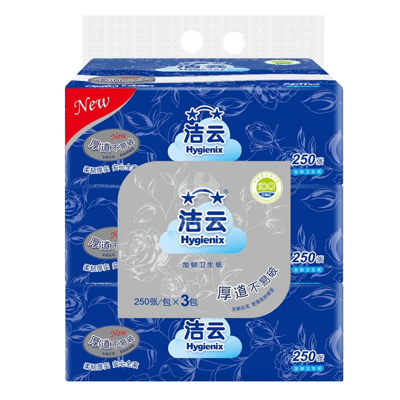 洁云加韧卫生纸250张x3