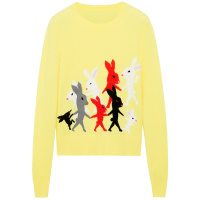 鄂尔多斯ERDOS 早秋轻薄兔子提花撞色时尚圆领羊绒衫针织衫女毛衣