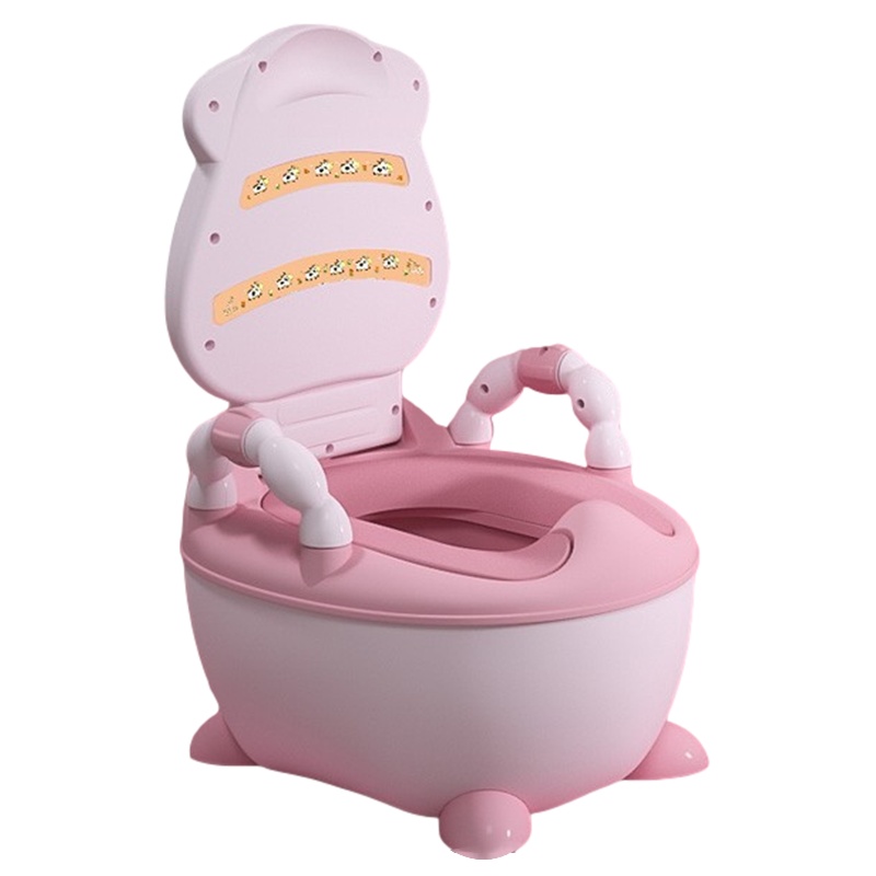 DuDi/青蛙嘟迪 儿童坐便器女宝宝婴儿男便盆尿盆儿童马桶座便器婴儿坐便器马桶宝宝坐便器 奶牛加大PU软垫座便器 彩粉
