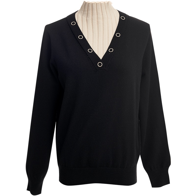 欧昵雪冬装减龄半高领宽松显瘦针织衫女假两件长袖毛衣