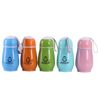 博思源男女孩卡通不锈钢企鹅杯时尚便携糖果色可爱大肚杯-粉色小企鹅保温杯300ml