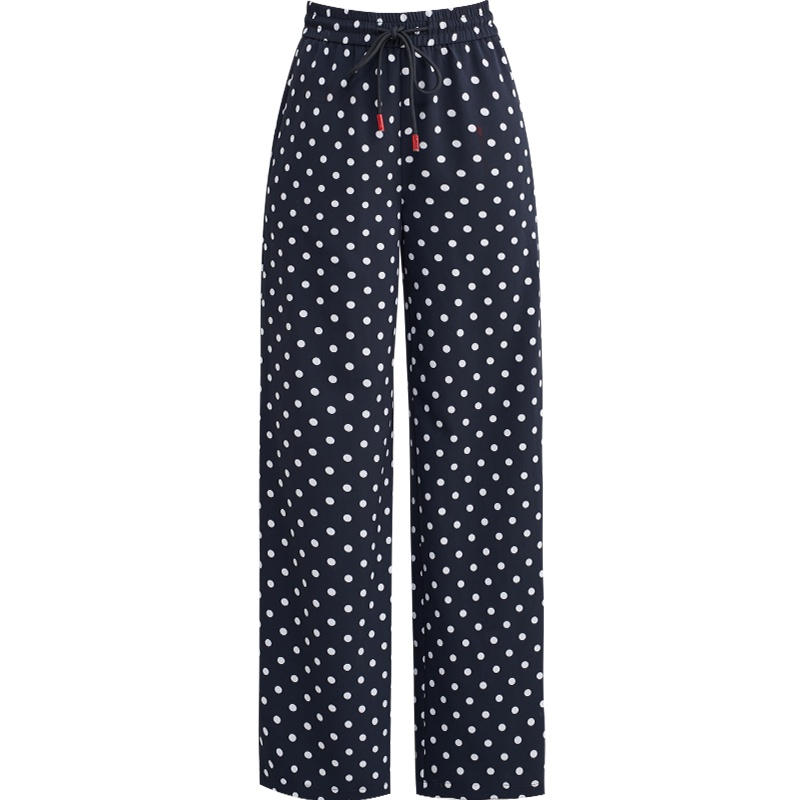 娅丽达女裤2019夏季新款雪纺阔腿裤女宽松印花条纹垂坠感休闲长裤I2620