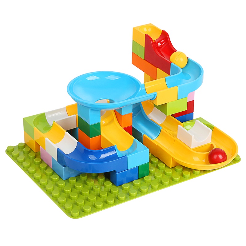 纽奇(Nukied)儿童益智积木玩具创意拼装滑道套装积木立体组装拼插男孩女孩早教智力启蒙趣味滑道大颗粒积木55PCS