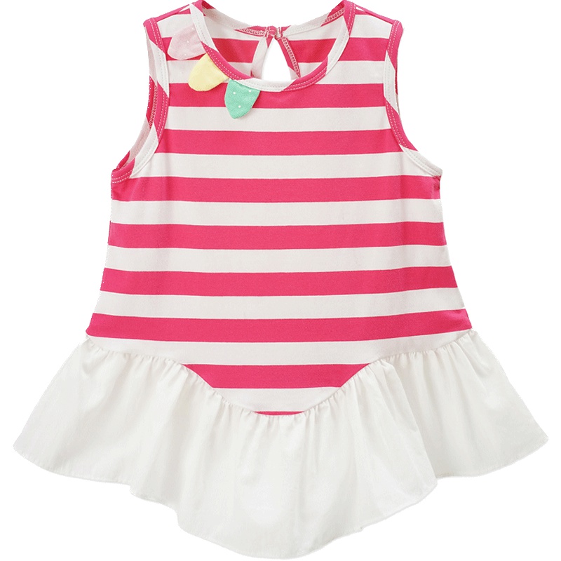 苏宁自营 婴姿坊女童连衣裙夏季新款可爱女宝宝条纹圆领童装无袖拼接裙子 73-120cm 1-5岁
